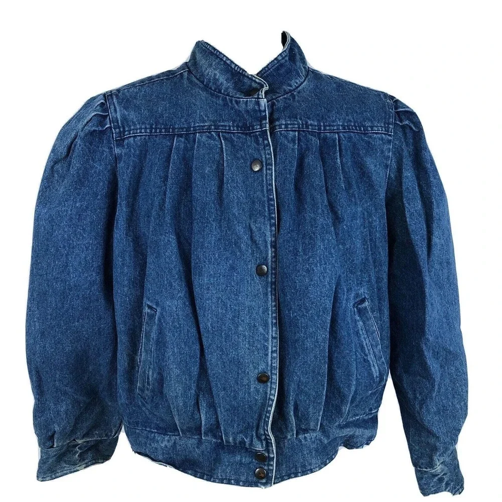 Bramble Lane Denim Blue Jean Trucker Jacket Size Large Vintage 80s Blanket Lined
